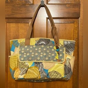 Fossil Key Per Coated large spacious Tote Multi Use Bag Charms Multi Color